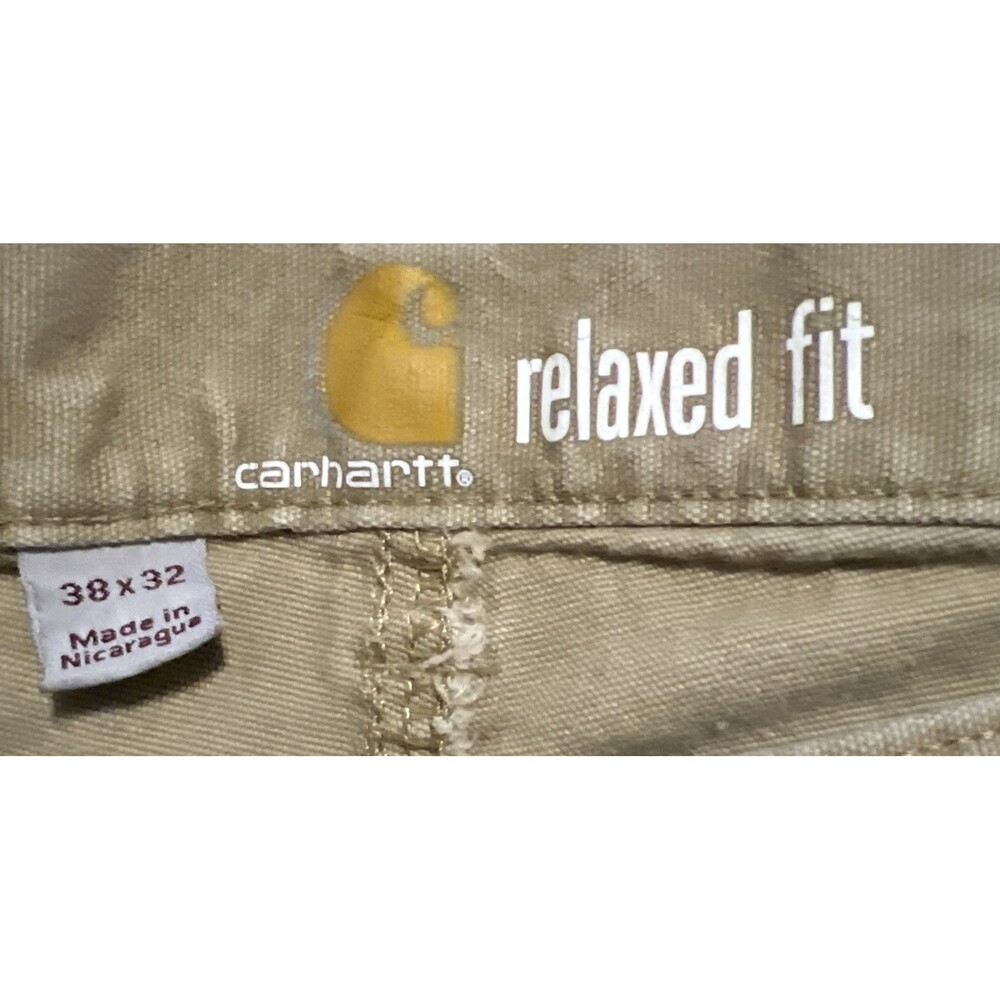 Carhartt Relaxed Fit Carpenter Pants Mens 38x32 Tan Canvas Distressed - Picture 13 of 14